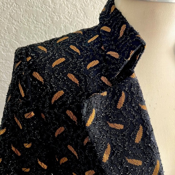 Eva Polini Couture 90’s Womens Blazer textured black and gold feather print Sz 8 - Picture 2 of 7